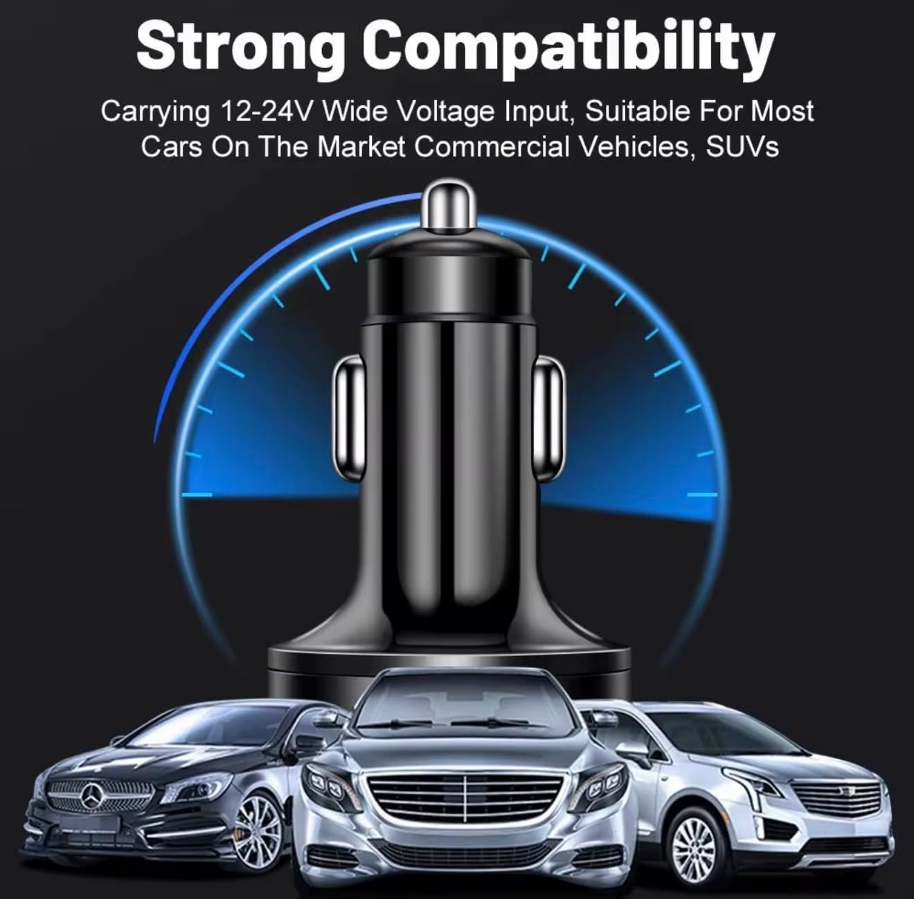 120W Multi-Port Car Charger with Voltmeter & Fast Charging