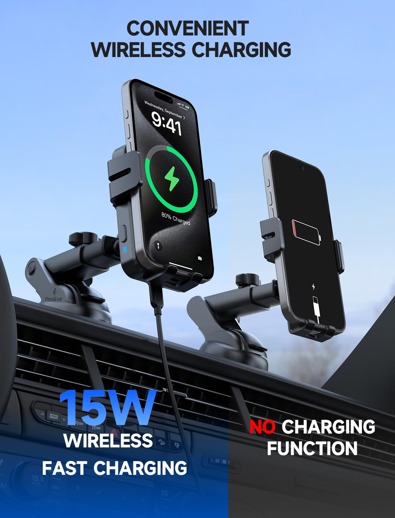 15W Auto-Clamping Wireless Car Charger Mount