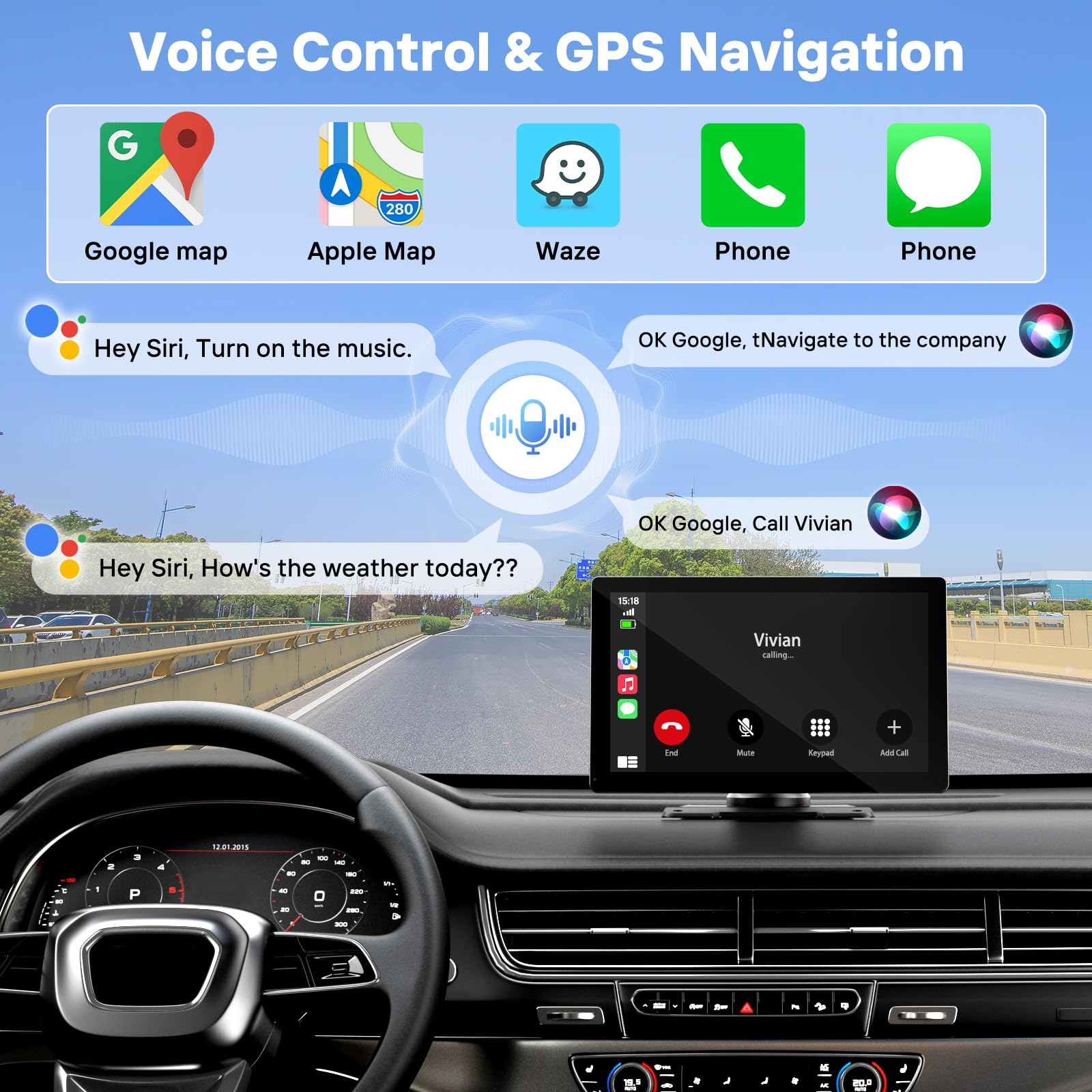 9" Wireless CarPlay Screen with 4K Dash Cam & Backup Camera