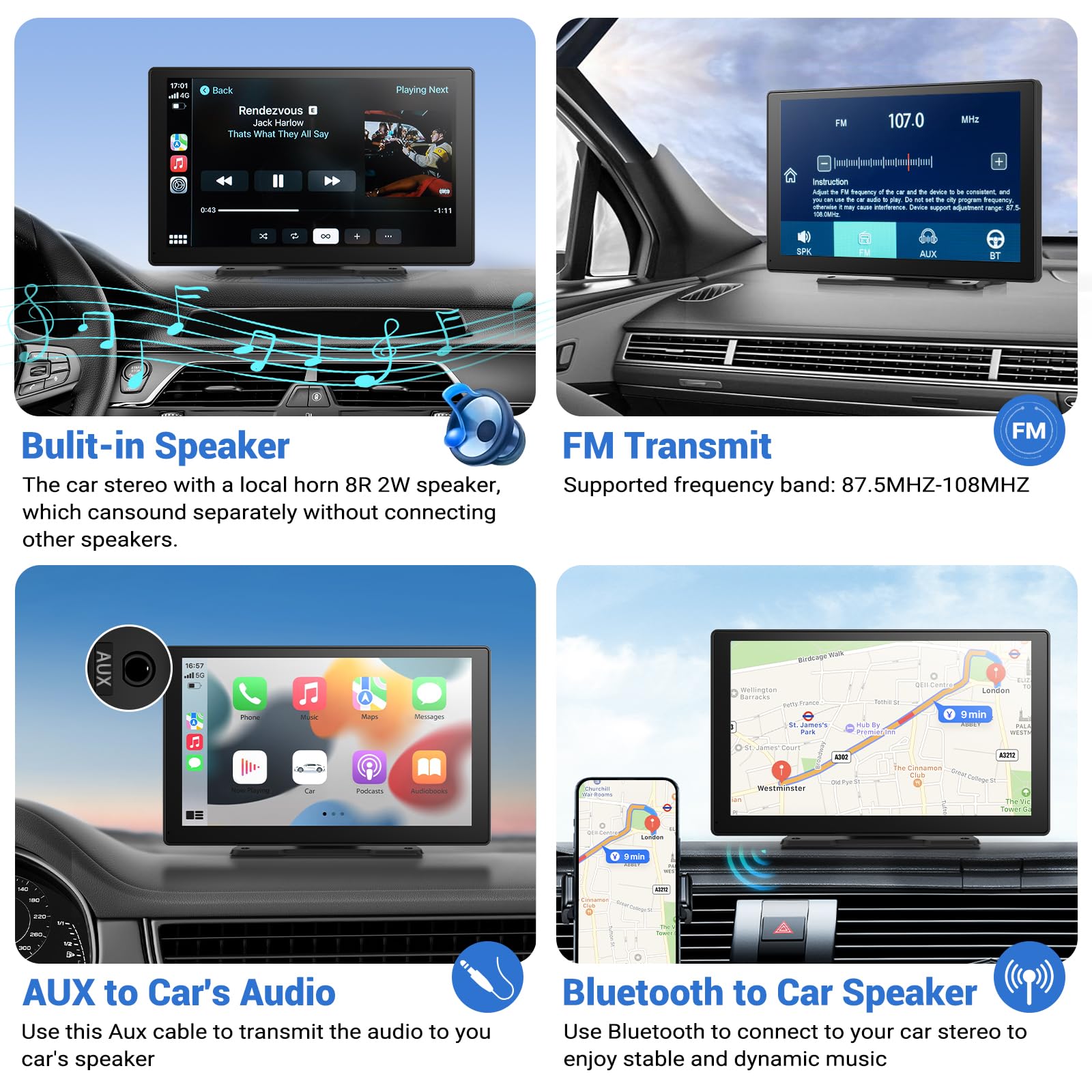 9" Wireless CarPlay Screen with 4K Dash Cam & Backup Camera